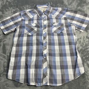 Coastal Western Shirt Mens XXL Plaid Pearl Snap Button Up Gray Short Sleeve